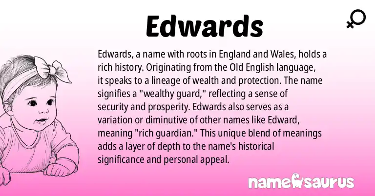 Infographic about Edwards name meaning, Edwards is a name from Old English, English (also common in Wales), British origin(s).