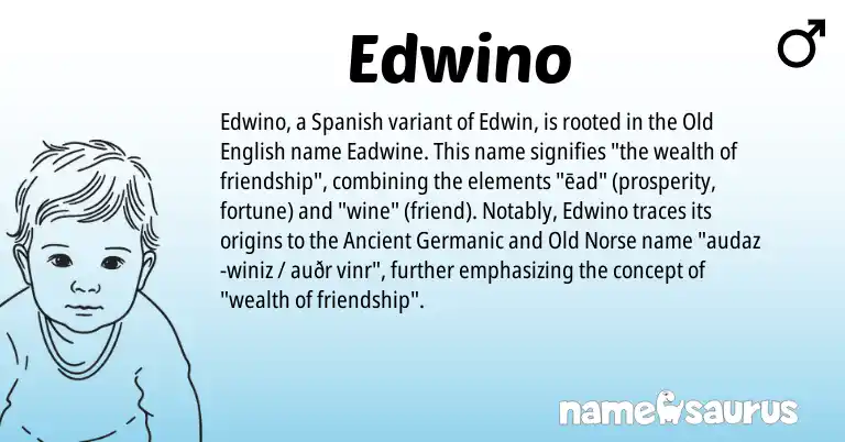 Infographic about Edwino name meaning, Edwino is a name from Spanish, Ancient Germanic, Old Norse, Old English origin(s).