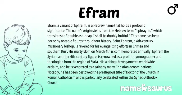 Infographic about Efram name meaning, Efram is a name from Syrian, Syria, Roman, Hebrew origin(s).