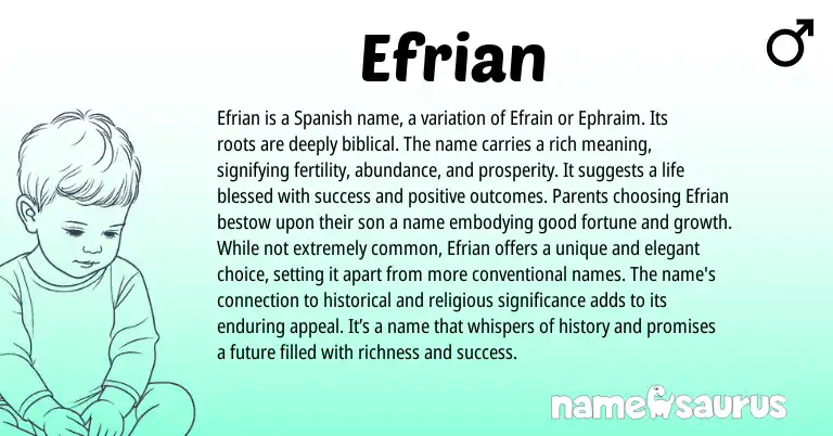 Infographic about Efrian name meaning, Efrian is a name from Biblical, Spanish origin(s).