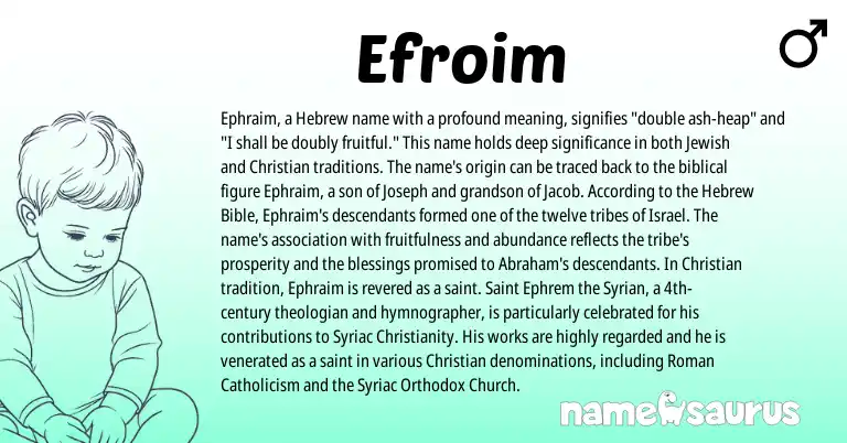 Infographic about Efroim name meaning, Efroim is a name from Christianity, Syrian, Roman, Jewish, Hebrew origin(s).