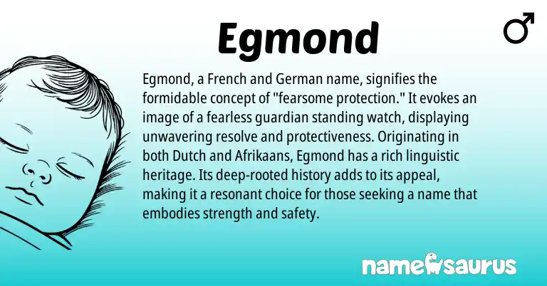 Infographic about Egmond name meaning, Egmond is a name from German, Dutch, French, Afrikaans origin(s).