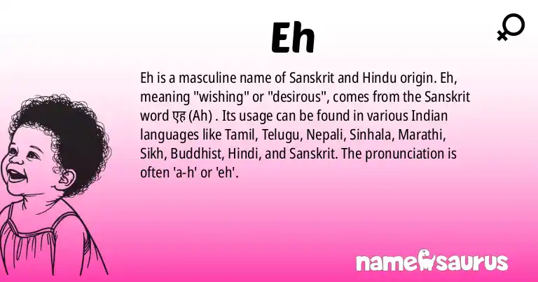 Infographic about Eh name meaning, Eh is a name from Sanskrit, Indian, Hinduism, Tamil origin(s).