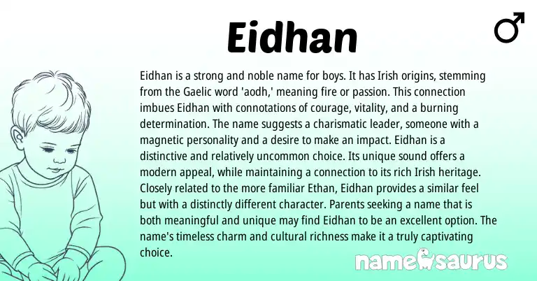 Infographic about Eidhan name meaning, Eidhan is a name from Gaelic, Irish origin(s).