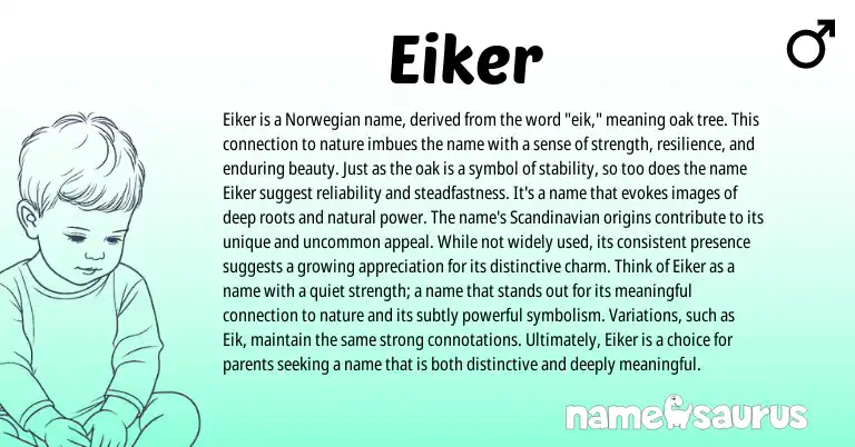 Infographic about Eiker name meaning, Eiker is a name from Norwegian origin(s).