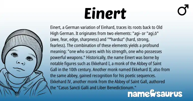 Infographic about Einert name meaning, Einert is a name from Old High German, German origin(s).