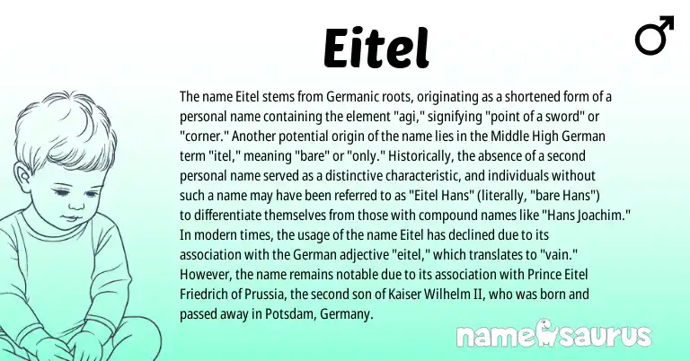 Infographic about Eitel name meaning, Eitel is a name from German, Germanic origin(s).