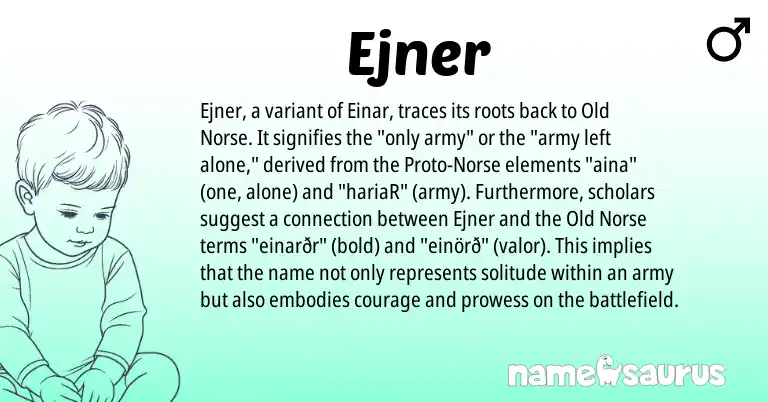 Infographic about Ejner name meaning, Ejner is a name from Old Norse, Norse origin(s).