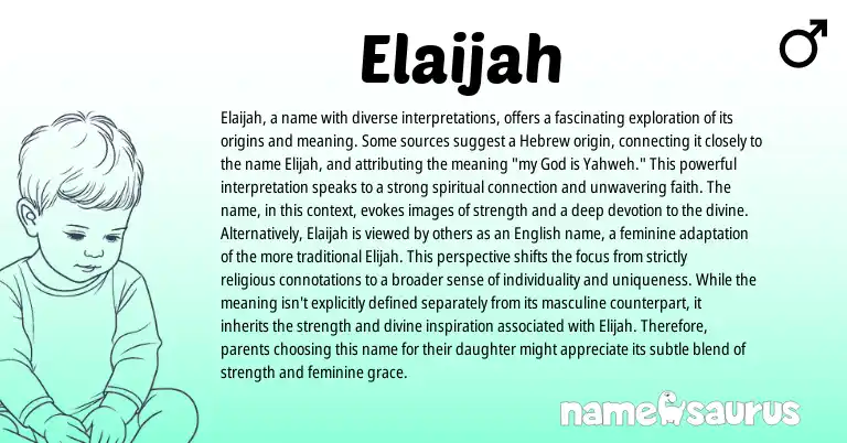 Infographic about Elaijah name meaning, Elaijah is a name from Hebrew origin(s).