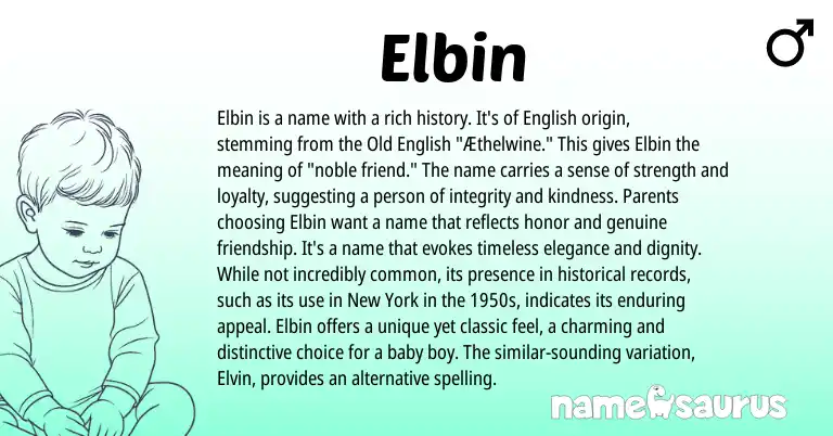 Infographic about Elbin name meaning, Elbin is a name from English origin(s).