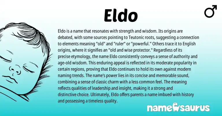 Infographic about Eldo name meaning, Eldo is a name from English, Teutonic origin(s).