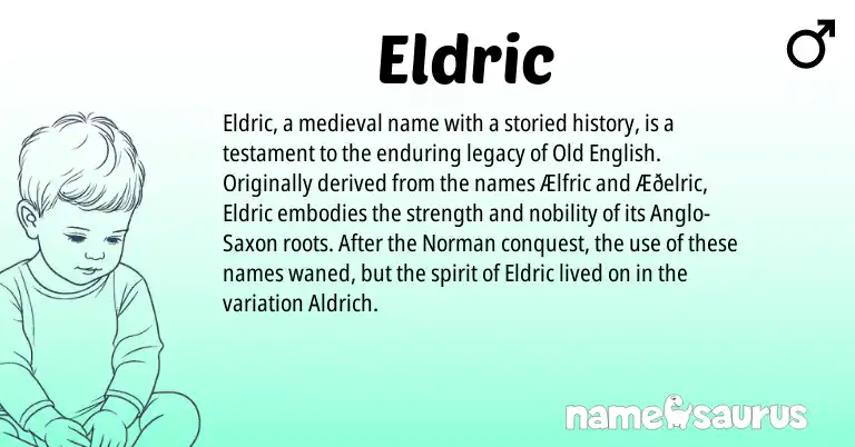 Infographic about Eldric name meaning, Eldric is a name from Old English, Norman, Anglo-Saxon origin(s).