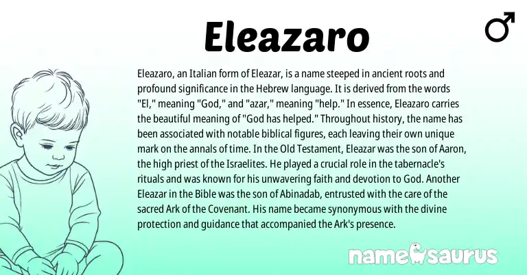 Infographic about Eleazaro name meaning, Eleazaro is a name from Hebrew, Italian origin(s).