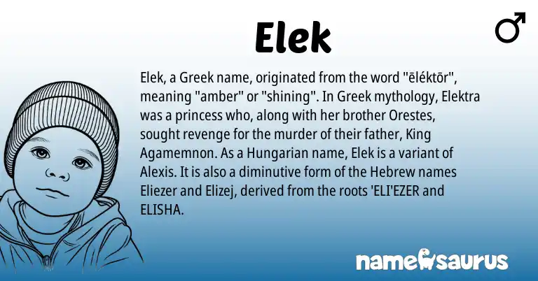 Infographic about Elek name meaning, Elek is a name from Hungarian, Hebrew, Greek origin(s).