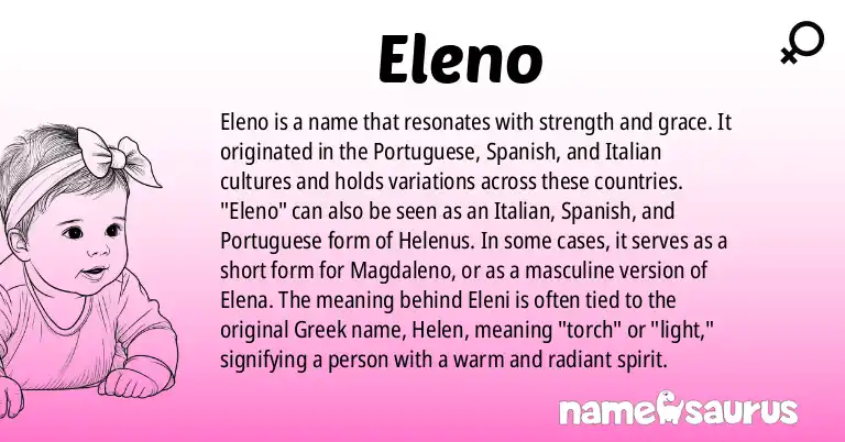 Infographic about Eleno name meaning, Eleno is a name from Portuguese, Spanish, Italian origin(s).