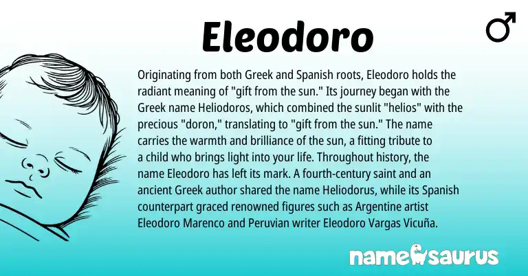 Infographic about Eleodoro name meaning, Eleodoro is a name from Spanish, Greek origin(s).