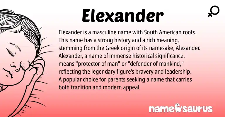 Infographic about Elexander name meaning, Elexander is a name from South American origin(s).