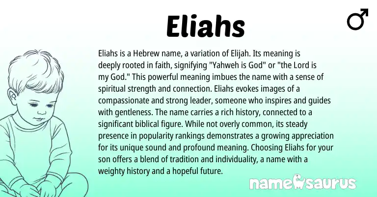 Infographic about Eliahs name meaning, Eliahs is a name from Hebrew origin(s).