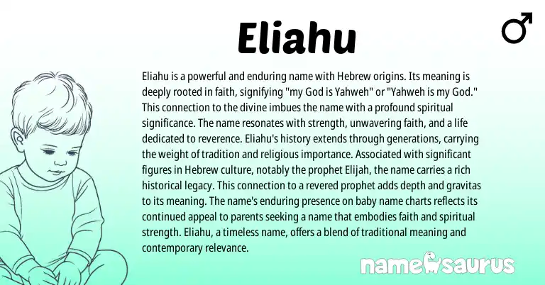 Infographic about Eliahu name meaning, Eliahu is a name from Hebrew origin(s).