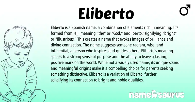 Infographic about Eliberto name meaning, Eliberto is a name from Germanic, Spanish origin(s).