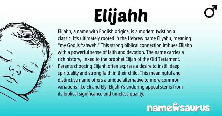 Infographic about Elijahh name meaning, Elijahh is a name from Hebrew, Biblical origin(s).