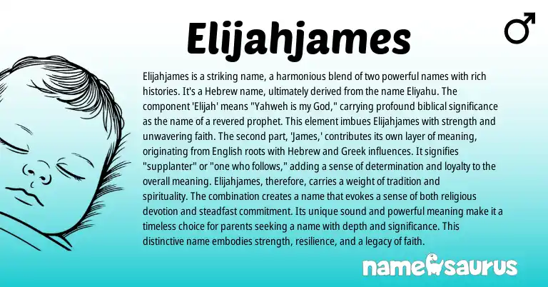 Infographic about Elijahjames name meaning, Elijahjames is a name from Hebrew, English origin(s).