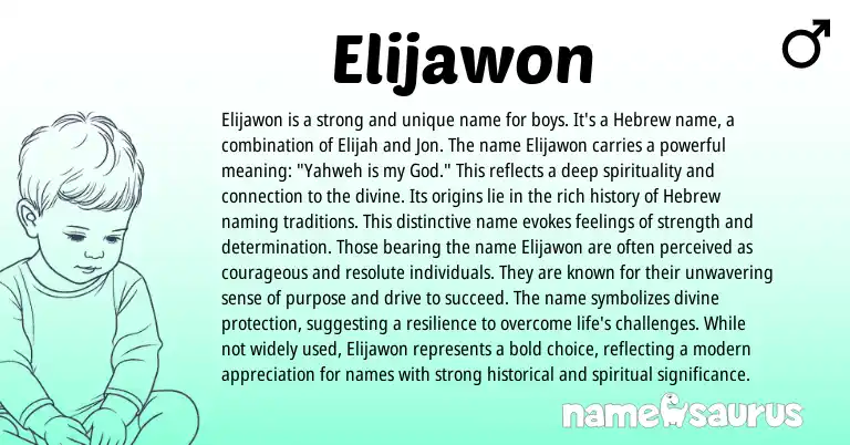 Infographic about Elijawon name meaning, Elijawon is a name from Hebrew origin(s).