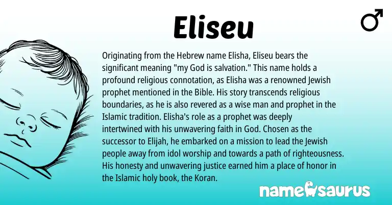 Infographic about Eliseu name meaning, Eliseu is a name from Jewish, Hebrew origin(s).