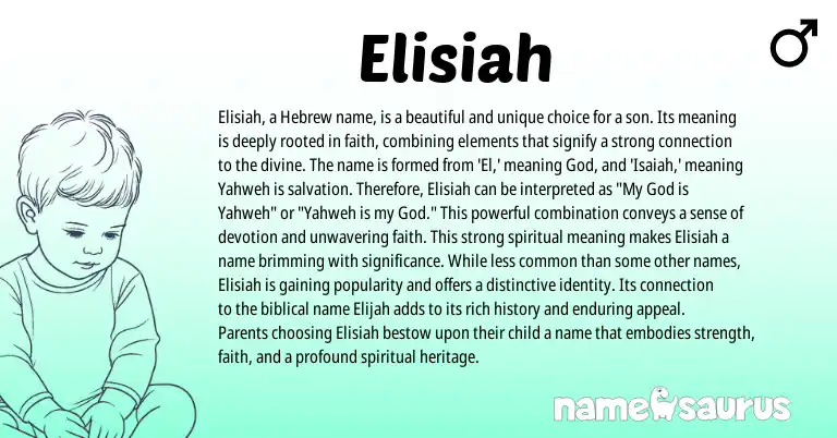 Infographic about Elisiah name meaning, Elisiah is a name from Hebrew origin(s).