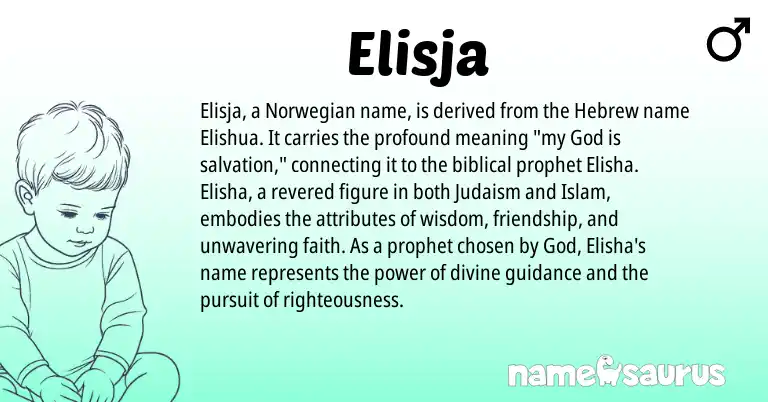 Infographic about Elisja name meaning, Elisja is a name from Norwegian, Judaism, Hebrew origin(s).