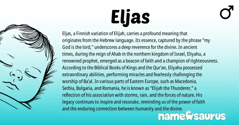 Infographic about Eljas name meaning, Eljas is a name from Finnish, Hebrew origin(s).