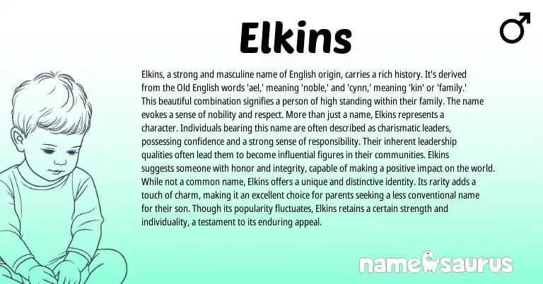Infographic about Elkins name meaning, Elkins is a name from English origin(s).