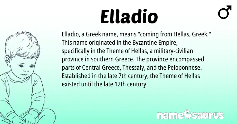 Infographic about Elladio name meaning, Elladio is a name from Greece, Greek origin(s).