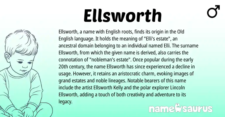 Infographic about Ellsworth name meaning, Ellsworth is a name from Old English, English origin(s).