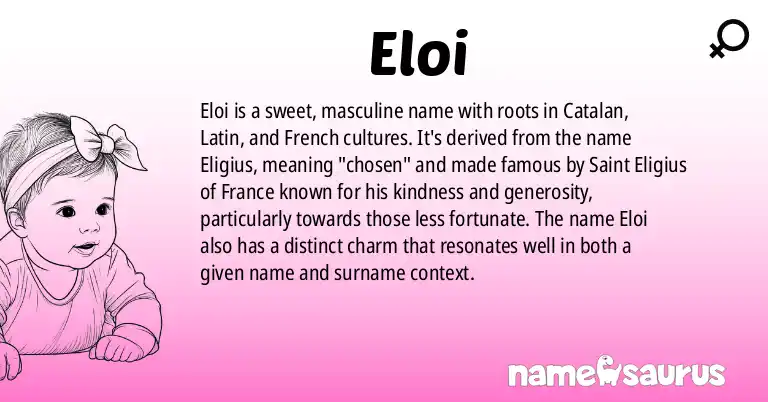 Infographic about Eloi name meaning, Eloi is a name from Catalan, Latin, French, Spanish origin(s).
