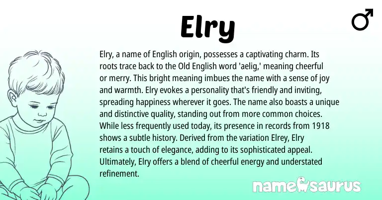 Infographic about Elry name meaning, Elry is a name from English origin(s).