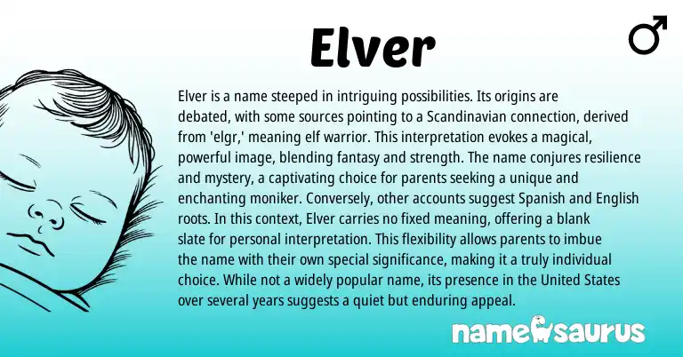 Infographic about Elver name meaning, Elver is a name from Scandinavian, English origin(s).