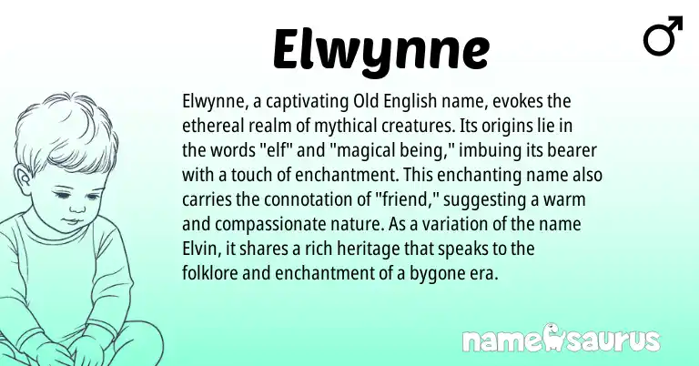 Infographic about Elwynne name meaning, Elwynne is a name from Old English origin(s).