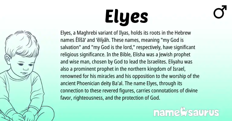 Infographic about Elyes name meaning, Elyes is a name from Jewish, Phoenician, Hebrew origin(s).