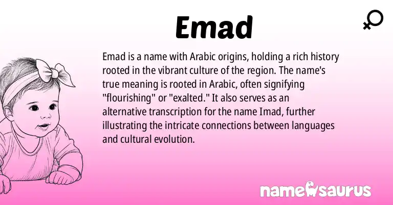 Infographic about Emad name meaning, Emad is a name from Arabic origin(s).