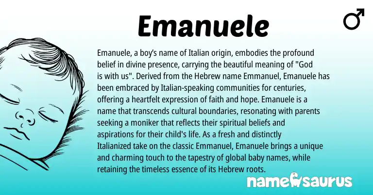 Infographic about Emanuele name meaning, Emanuele is a name from Hebrew, Italian origin(s).
