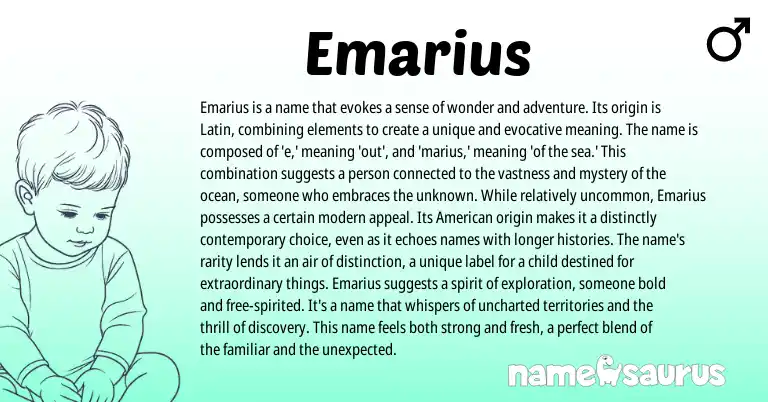 Infographic about Emarius name meaning, Emarius is a name from Latin origin(s).