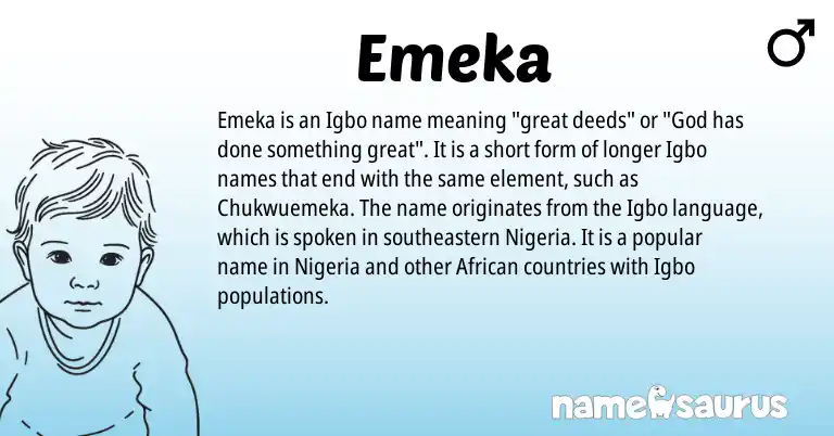 Infographic about Emeka name meaning, Emeka is a name from Nigeria, African, Igbo origin(s).