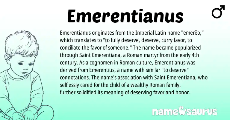 Infographic about Emerentianus name meaning, Emerentianus is a name from Roman, Latin origin(s).