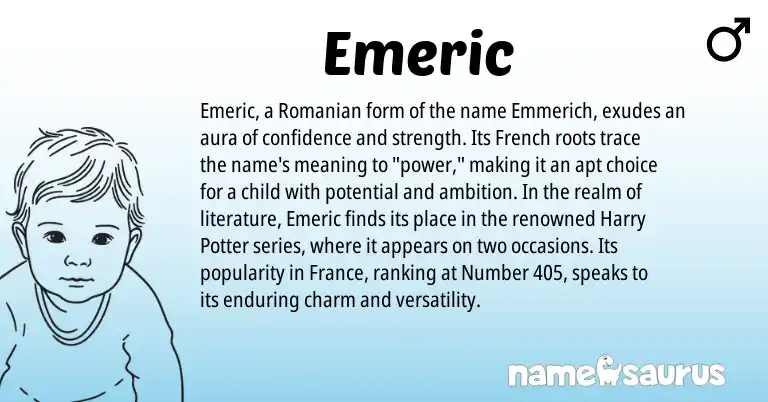 Infographic about Emeric name meaning, Emeric is a name from Romanian, French origin(s).