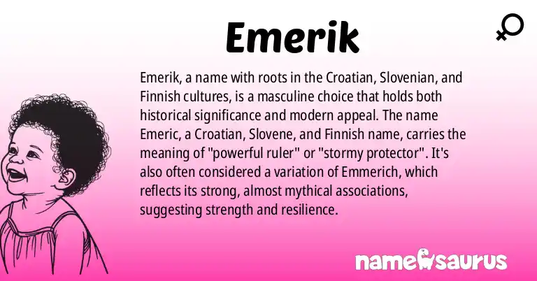 Infographic about Emerik name meaning, Emerik is a name from Croatian, Slovene, Finnish, Swedish origin(s).
