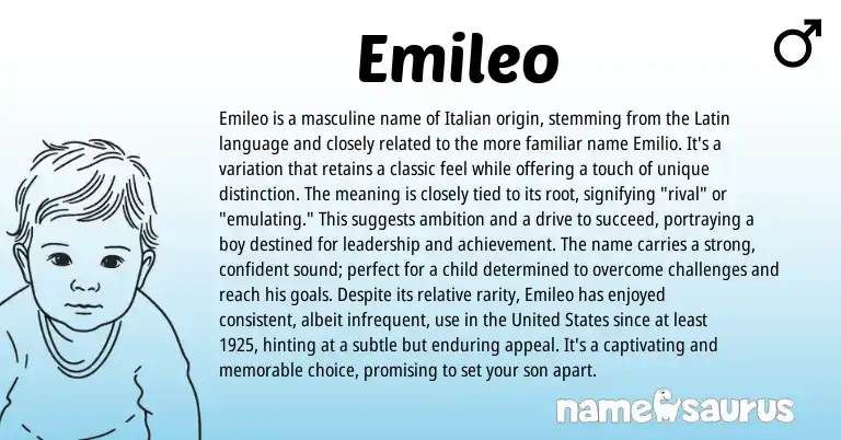 Infographic about Emileo name meaning, Emileo is a name from Italian origin(s).