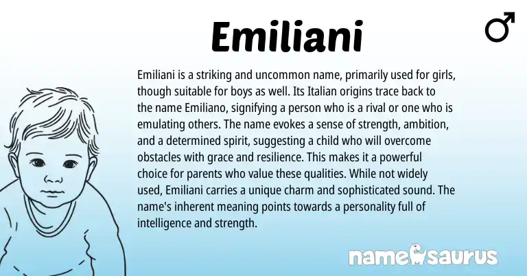 Infographic about Emiliani name meaning, Emiliani is a name from Italian origin(s).