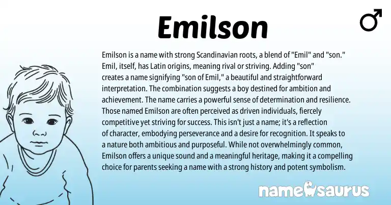 Infographic about Emilson name meaning, Emilson is a name from Scandinavian, Swedish origin(s).