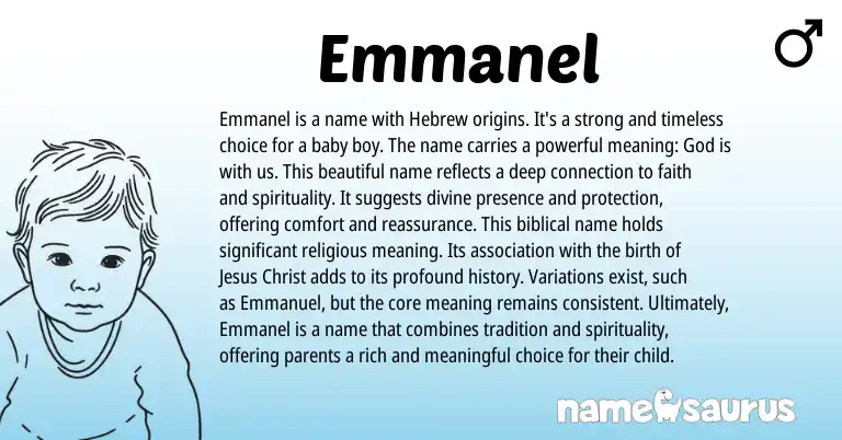 Infographic about Emmanel name meaning, Emmanel is a name from Hebrew origin(s).